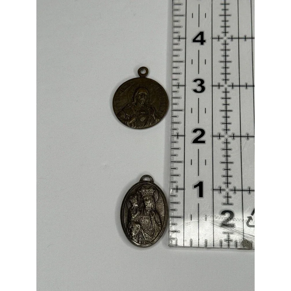 Vintage Catholic Medal Lot France Black Madonna St Christopher Sacred Heart